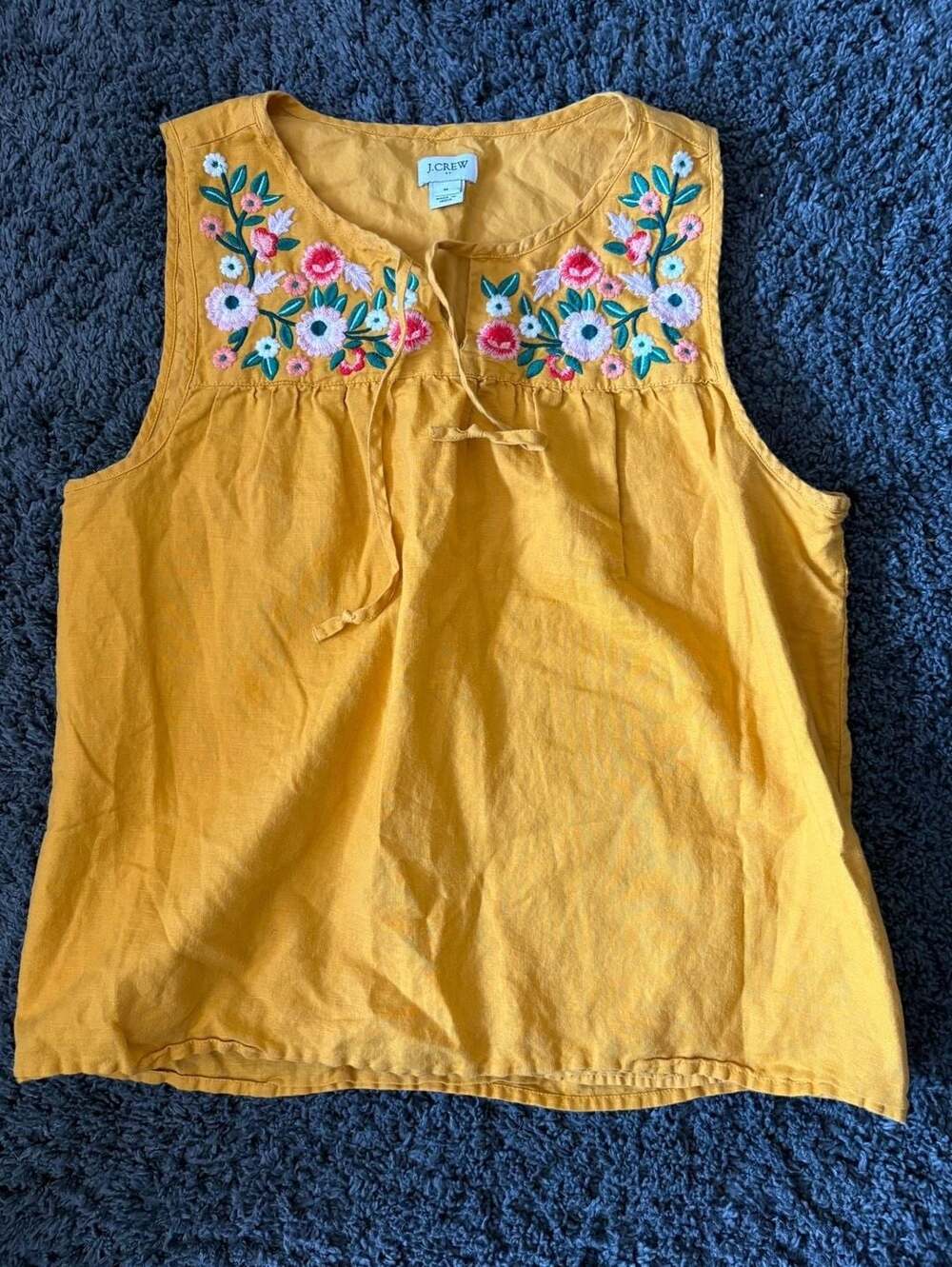 J.Crew Yellow Sleeveless Embroidered Floral Blouse - Picture 1 of 6